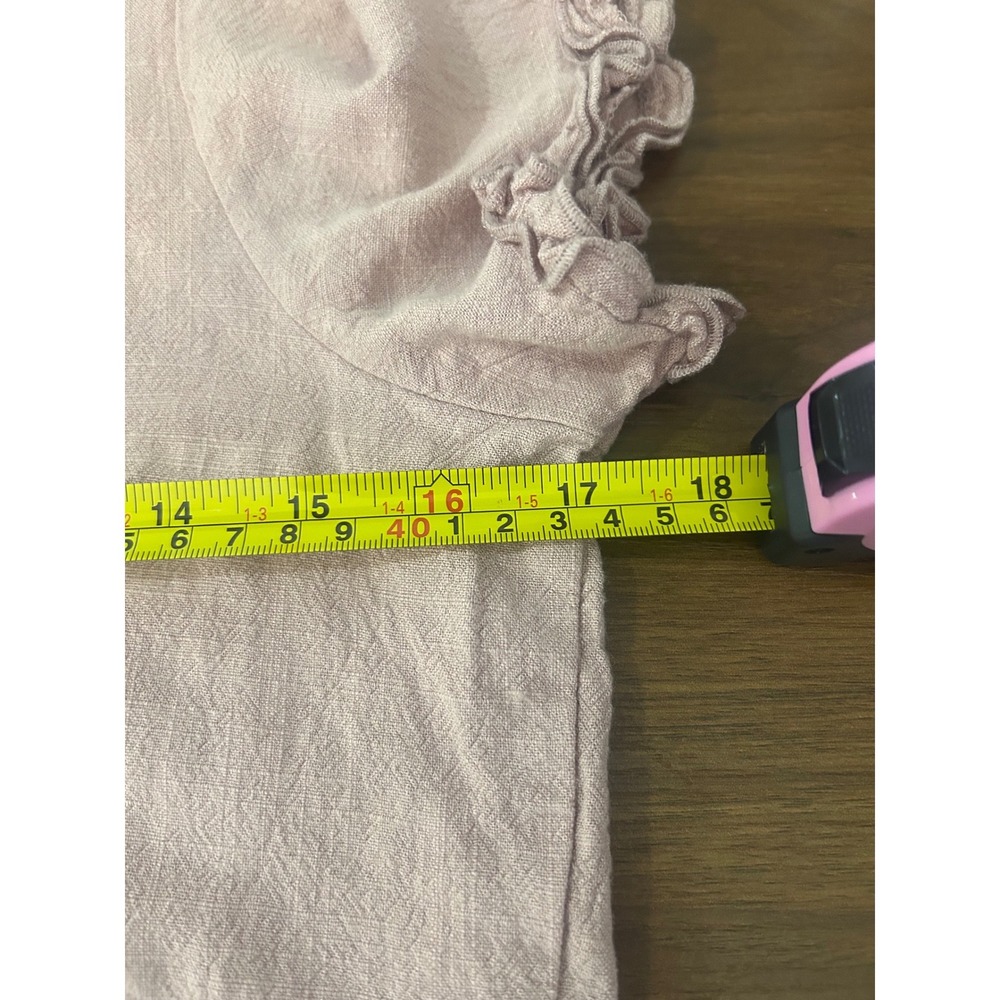 Me To We Mauve Ruffle Linen Crop Top Womens XS Rayon Linen Blend Short Sleeve - Picture 4 of 8
